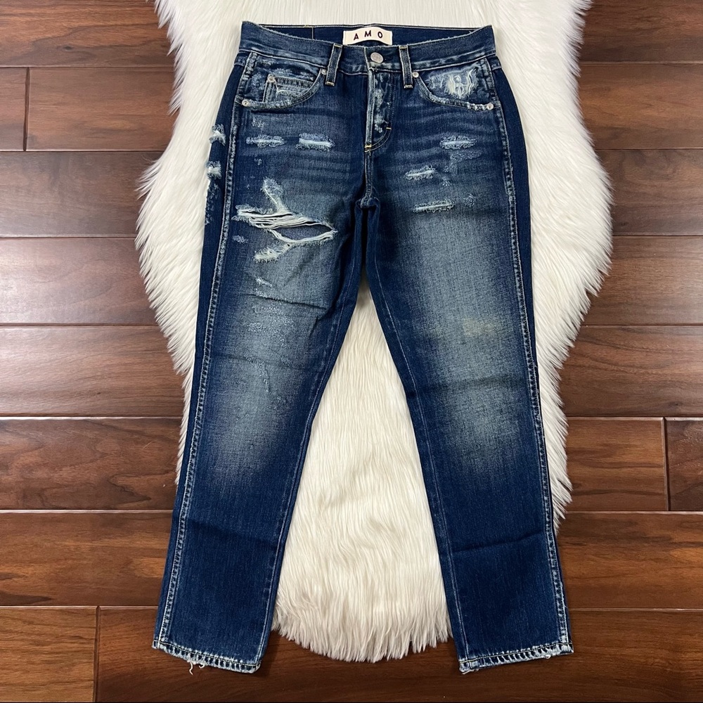 AMO Womens Size 24 Tomboy Crop BF Denim Jean in First Love Distressed Jeans